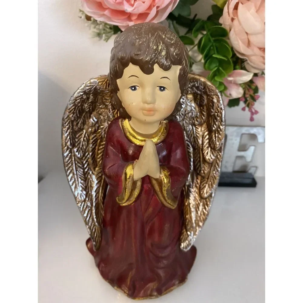 Vintage Hand Painted Ceramic Musical Angel Plays Hark The Harold Angel Sing 9